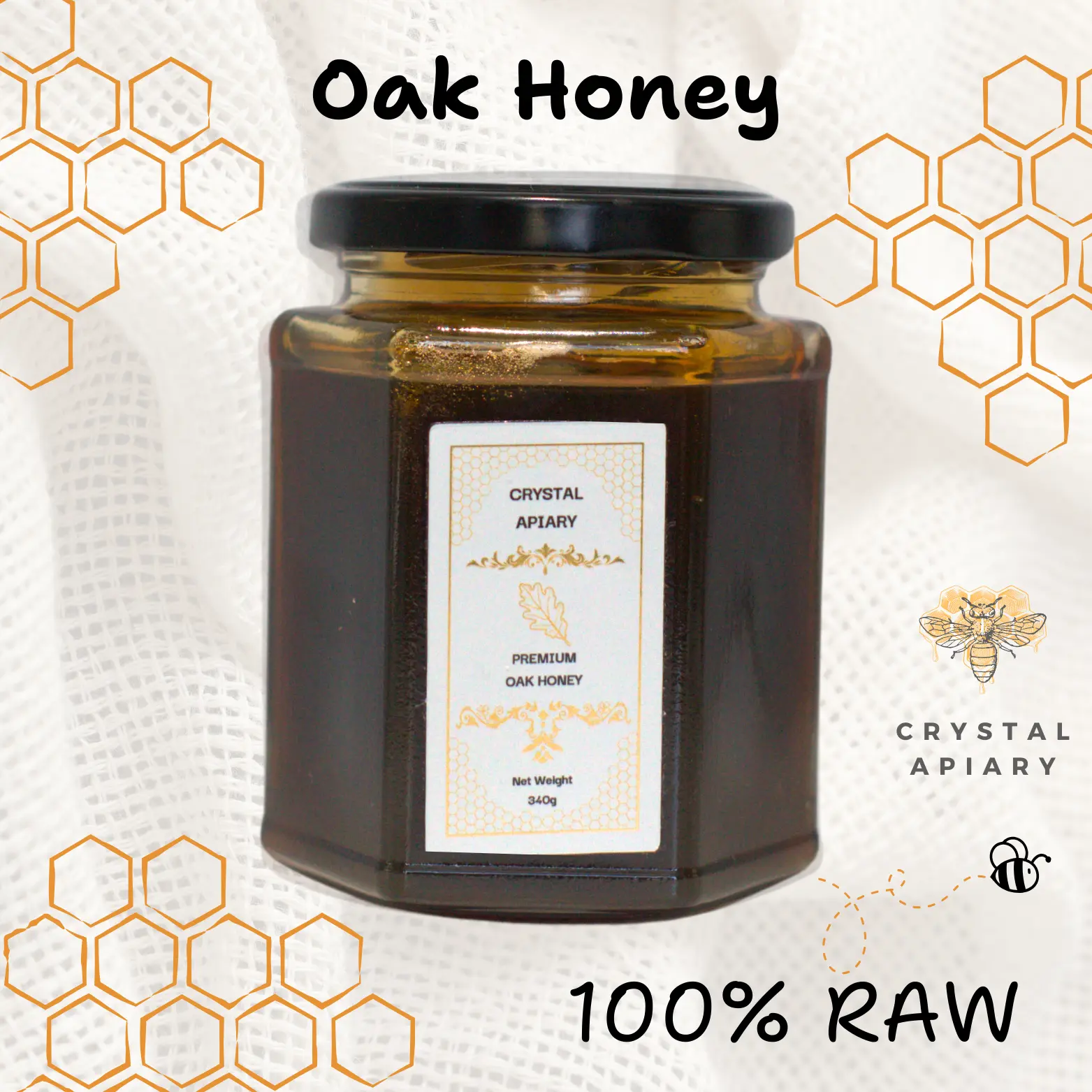 Raw Oak Honey 340g by Crystal Apiary Sweet Earthy Flavour