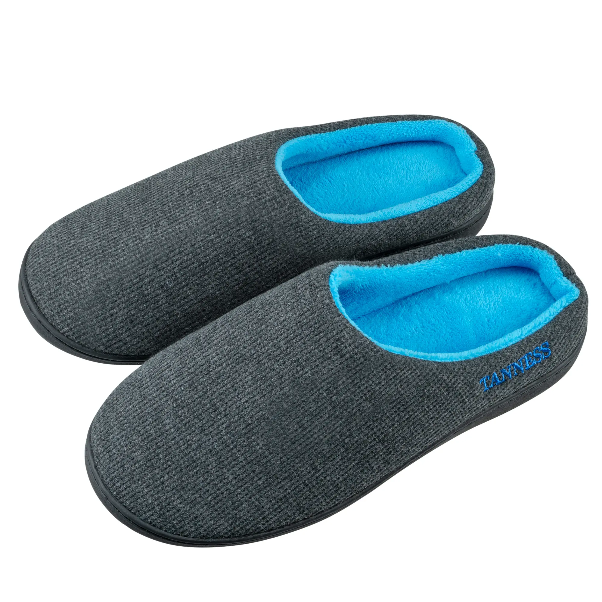 TANNESS Two-Tone Memory Foam Mens Slippers | Anti Sweat Slippers with Rubber Sole and Slip-On Closure