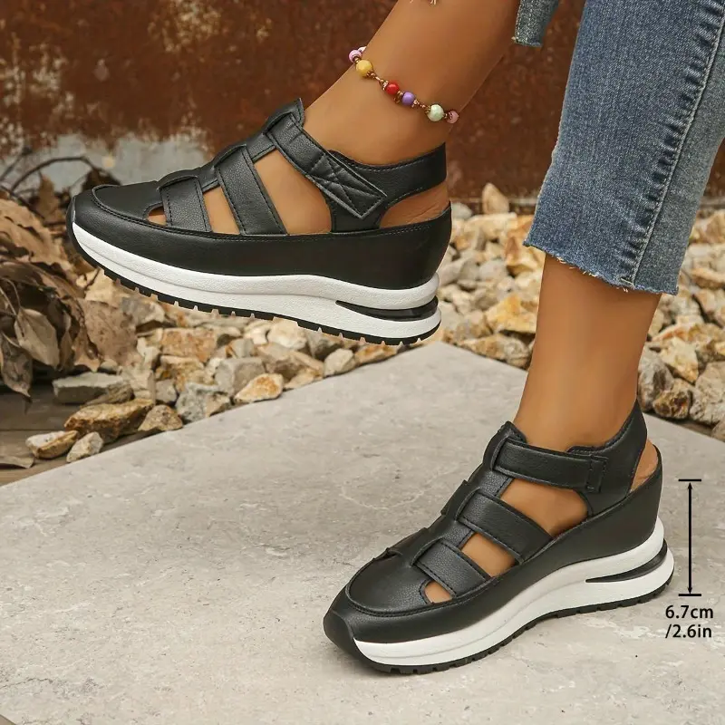 Women's Fashionable Velcro Fastening Wedge Sneakers, Casual Comfortable Soft Sole Sandals for Summer, Lightweight Breathable Shoes for Daily Wear Footwear Girl 7