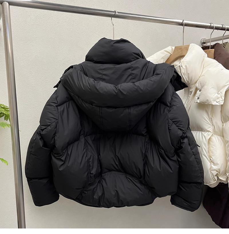 Product Introduction of Women Puffer Jacket Winter Warm Thick Long Sleeve Oversized Hooded Short Parkas Mujer Female Solid Loose Crop Coat Outwear Womenswear Tops Underwear Lady 4