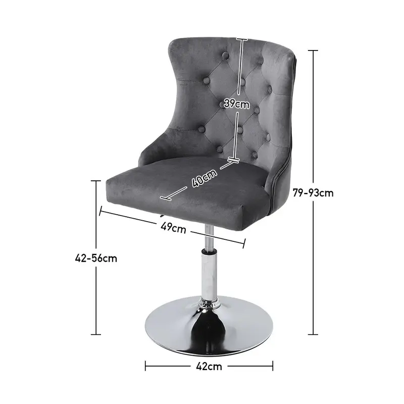 Livingandhome Modern Velvet Upholstered Adjustable Bar Stool with Polished Chrome Base 7