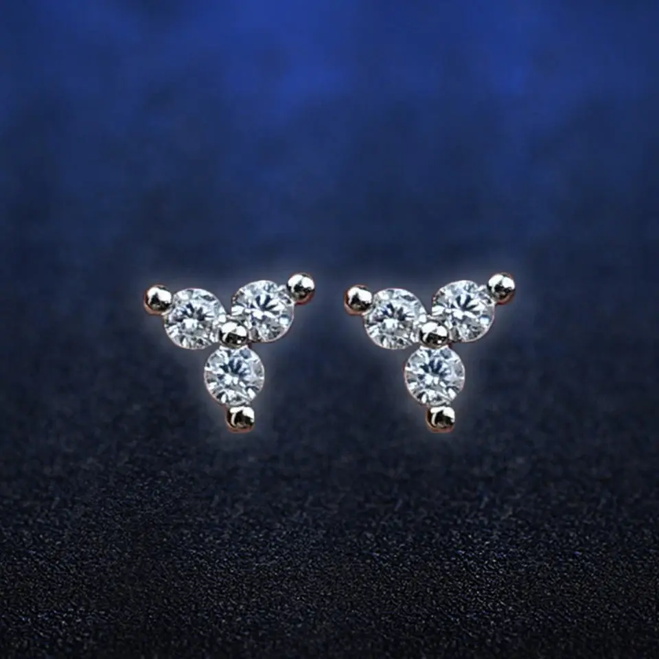 Emma X - Very Tiny Three Dot Trio Stud Silver Earrings  Silver with Sparkly CZ Crystals