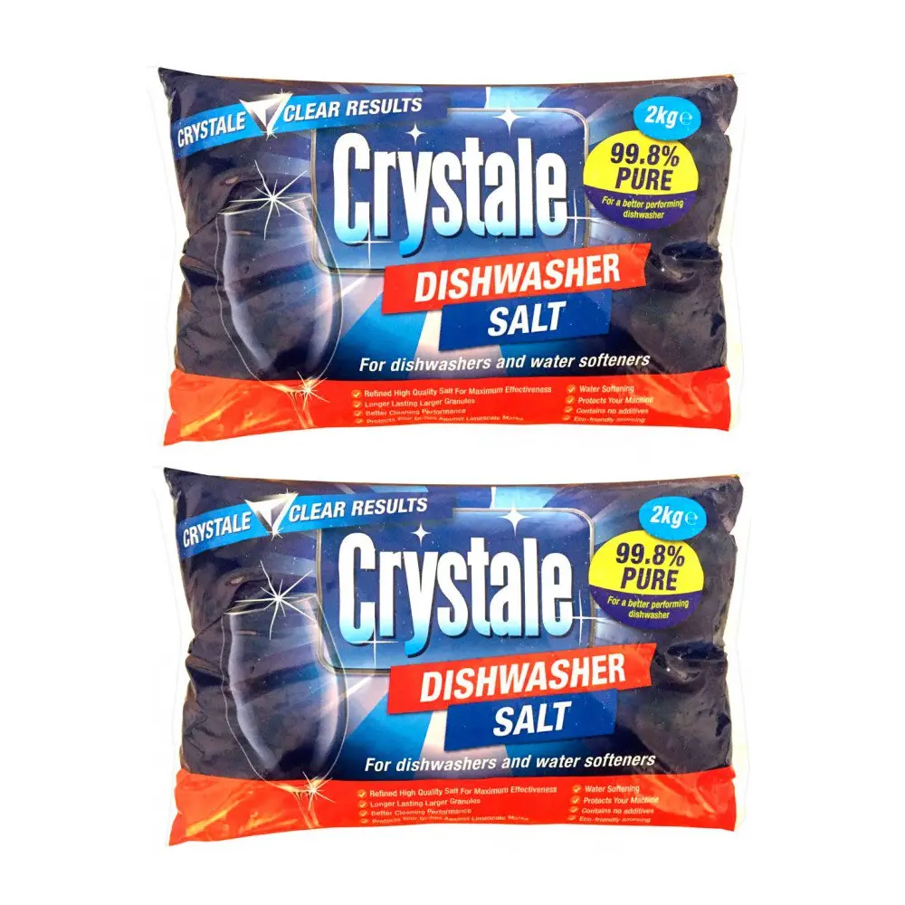 Crystale 2 x 2kg Dishwasher Salt Limescale Cleaner Kitchen Household Watermarks Remover (4kg) (2 Pack) Cleaning