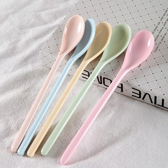 5 Pcs Long Handle Melamine Spoons Colorful Coffee Spoons Cocktail Stirring Spoons Yogurt Mixing Teaspoon for Ice Cream Milk , #Cutlery #Tableware 2