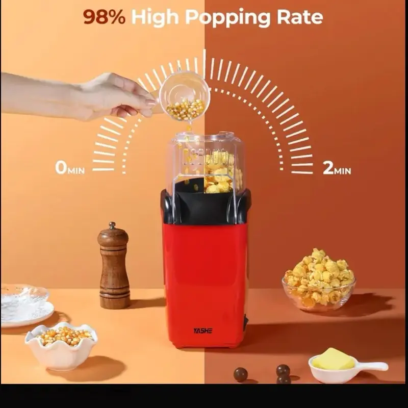 Hot Air Popcorn Maker Machine - 1200W Electric Popcorn Popper with One-Button Operation, Healthy Oil-Free Snacks, Ready in 2 Mins, Perfect for Home Movie Nights, Kids Parties, and Family Gatherings 1