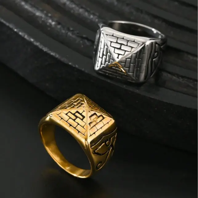 Gold plated pyramid ring, suitable for festivals, parties and daily wear, classic ring, for both men and women