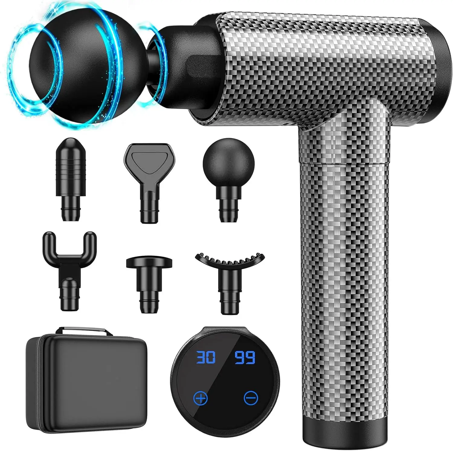 Muscle Massage Gun Deep Tissue for Athletes, Percussion Massagers for Neck Back, Shoulder Body Pain Relief, 30 Speeds Quiet Handheld Massager, LCD Touch Screen with 6 Heads,Gifts for Men Adjustable Relaxing