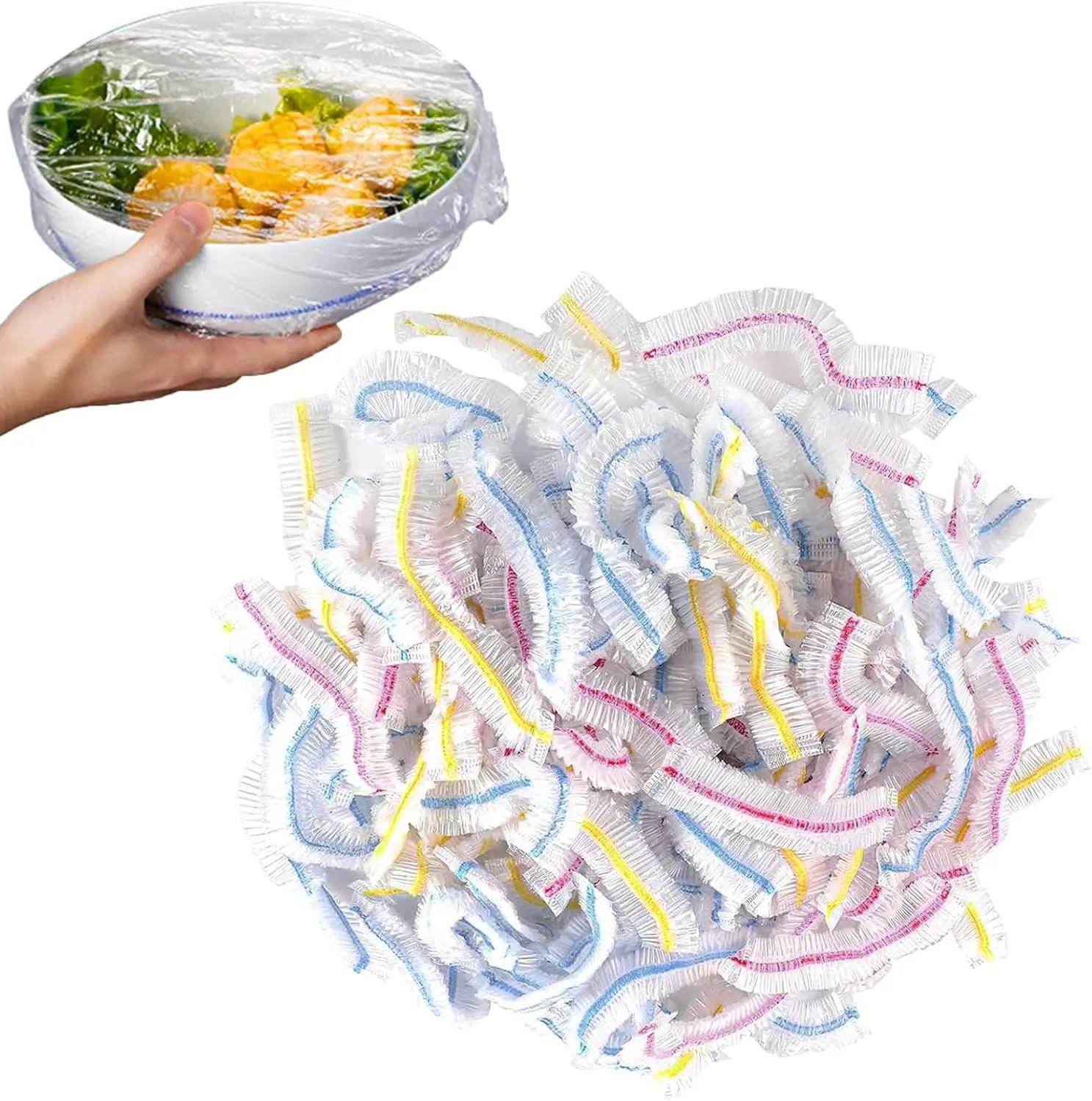 100 Pcs Fresh Keeping Bags,Elasticated Food Covers Cling Film Bag,Reusable Sealing Elasticated Food Covers,Universal Food Cling Film Bags for Kitchen Fruits Vegetables Preservation Food Storage Shower Containers Utensils