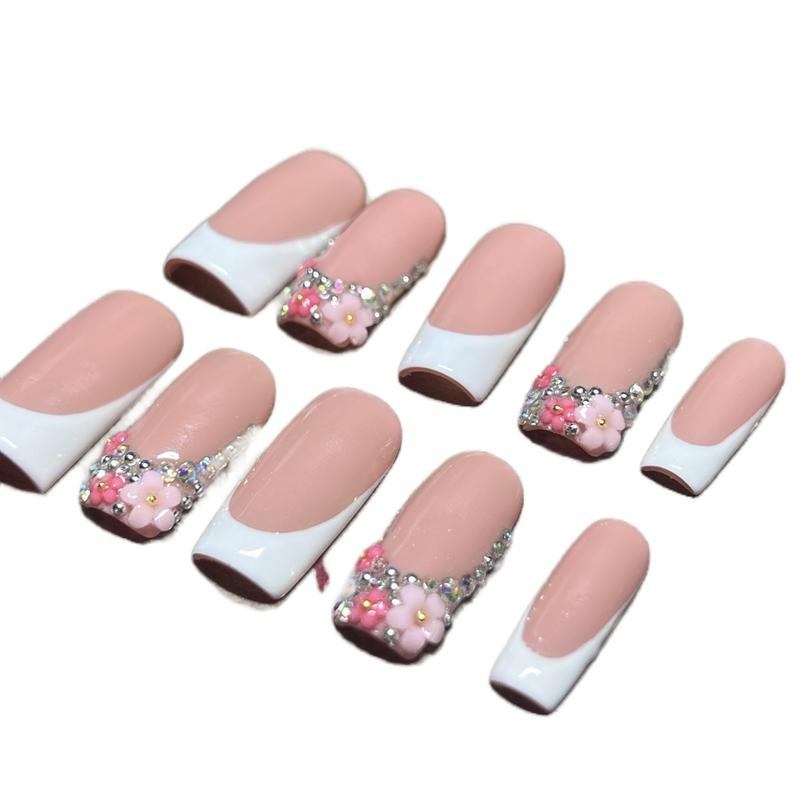 Crystal frenchies press on nails with application kit included! 1