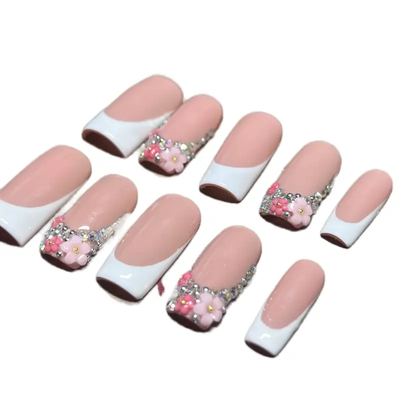 Crystal frenchies press on nails with application kit included! 1
