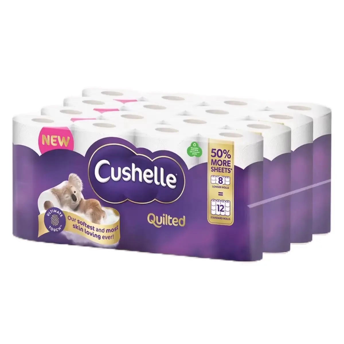 32 ROLLS Cushelle Quilted 3-Ply Roll Toilet roll Tissue Paper Longer Extra Soft Absorbent - 32 ROLLS 8 X 4