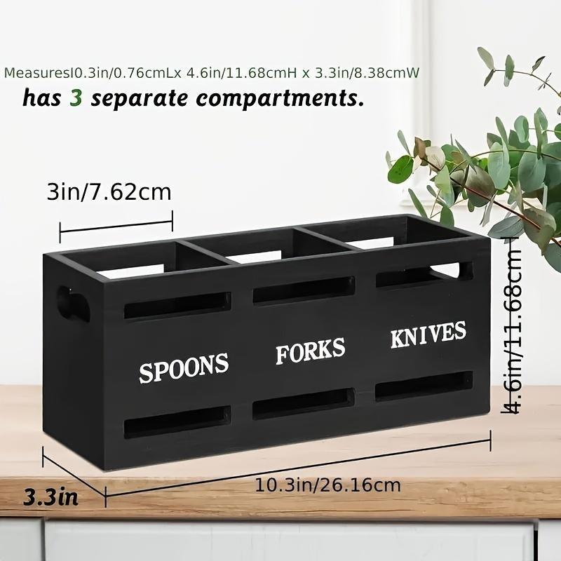 Rustic Wooden Kitchen Utensil Holder with Sturdy Iron Handle - 3-Compartment Organizer for Spoons, Forks, Knives - Perfect for Home & Restaurant Storage Kitchen Knives Knife 3