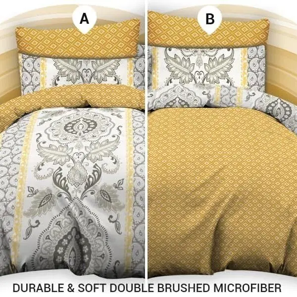 Paisley Beige Floral Printed Duvet Cover King Size with Pillowcases - Luxury Reversible Quilt Cover Set - Ultrasoft Premium Microfiber Bedding Sets Single Double King Super King All Sizes Available 5