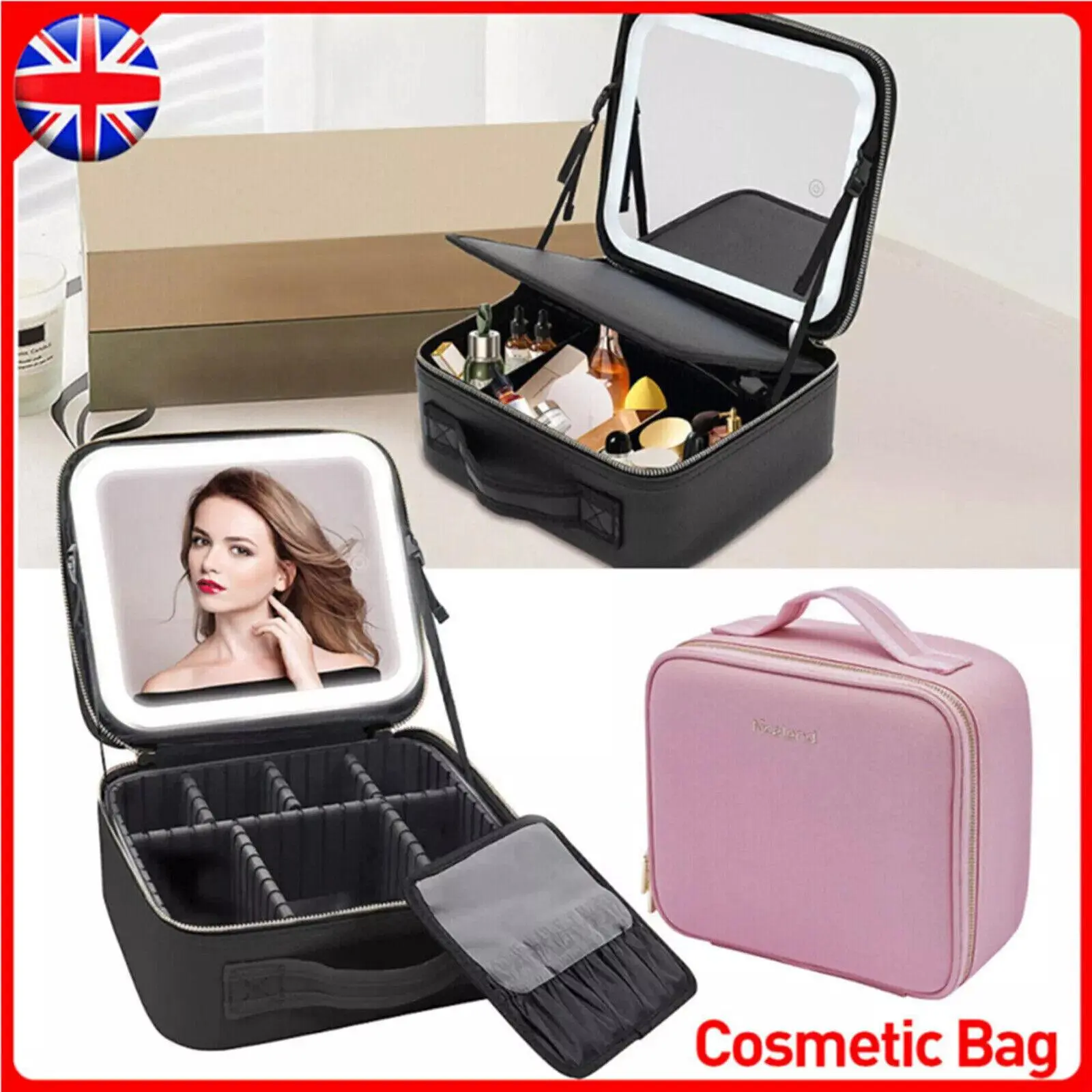 Travel Makeup Bag with LED mirror Cosmetic Bag Adjustable Dividers, Makeup Organizer Bag with Lighted Mirror 3 Color Scenarios Adjustable Brightness,Waterproof, Professional Cosmetic Artist Organizer.Perfect Christmas Gift For Friend & Family.