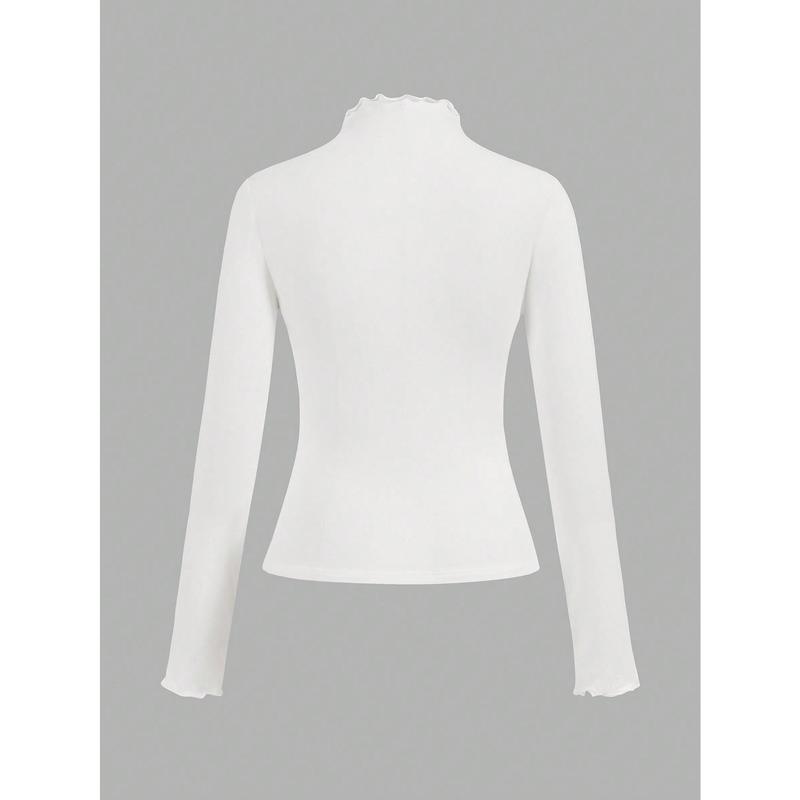 EZwear 2pcs/Set Casual Mock Neck Form-Fitting Solid Black And White Long Sleeve Base Layer Tops, Warm For Autumn/Winter 6