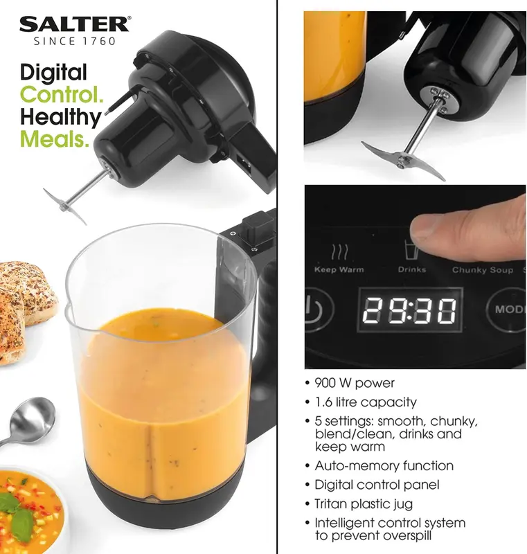 Salter Family-Sized Digital Soup & Smoothie Maker 1.6L Healthy Home cooking Essential Ideal for Families and Meal Prep 8