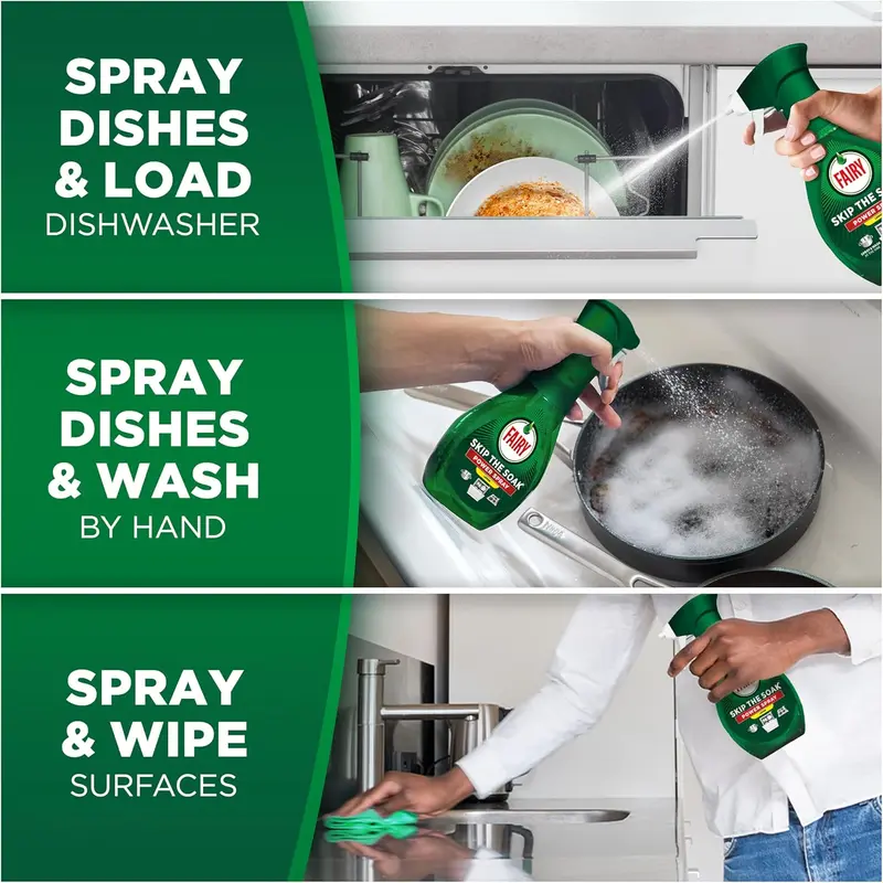 Fairy Skip the Soak Dish Power Spray + Refill Lemon 1300ml - Effective Grease Remover Spray for Kitchen, Fast & Effortless Clean - Household 3