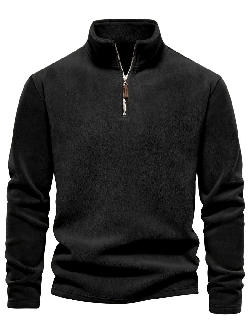 Product Introduction of Autumn & Winter Men's Fleece Henley Shirt, Stand Collar Half Zip Long Sleeve Pullover Top, Male's Classic Fashion, Outdoor Cloth 10