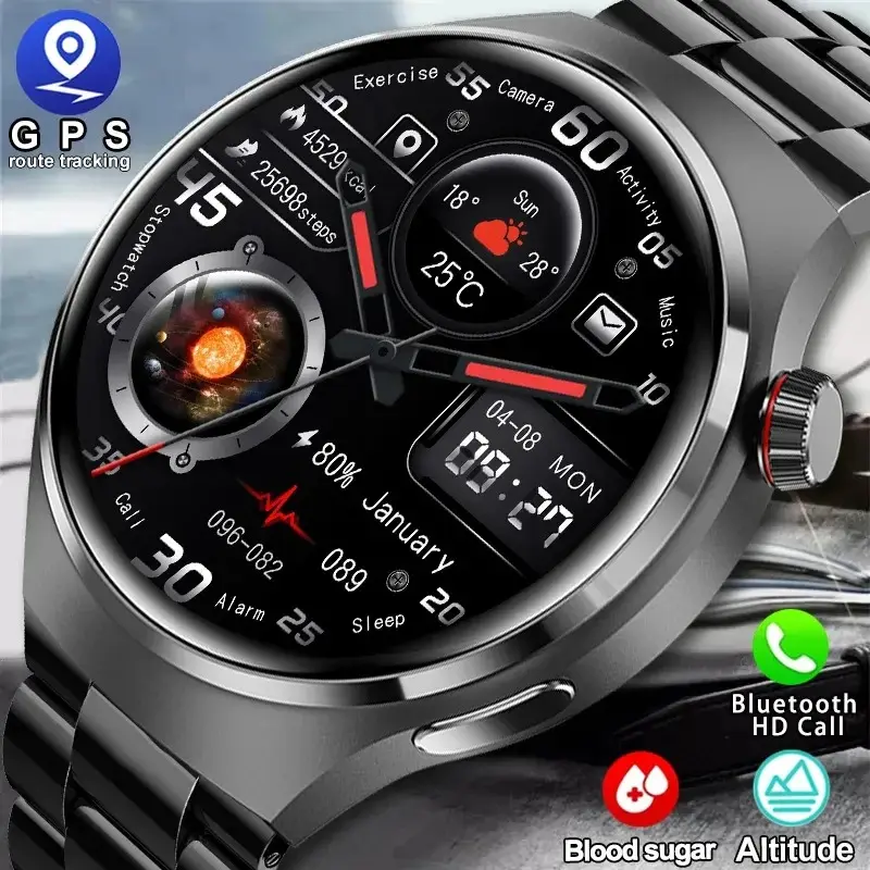 GT4 PRO Waterproof Smart Watch NFC GPS Tracker AMOLED Bluetooth Free Shipping Wearable Android Screen Charging Custom Wireless Smartphone