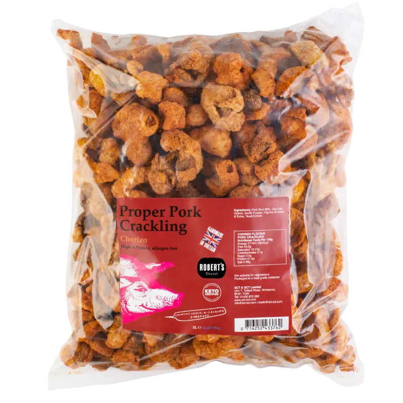 Proper Pork Crackling - 3L Refill Bags – Available in Multiple Flavours - Keto-friendly, Allergen-Free, Low Carb & High Protein, Handmade in Britain Salt Snack 2
