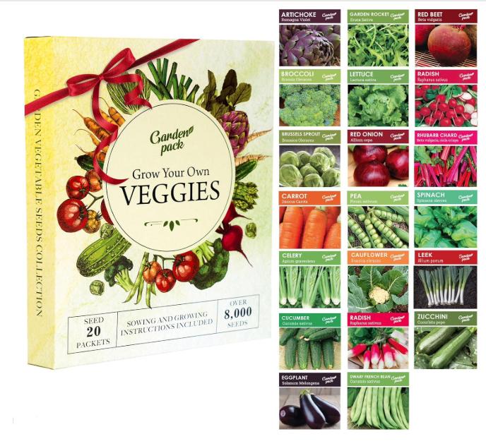 Grow Your Own Vegetable Seeds - 20 Packet Variety by Garden Pack – High Yield Seeds for Growing Veggies at Home – 8,000 Heirloom Seeds Gardner Set 0