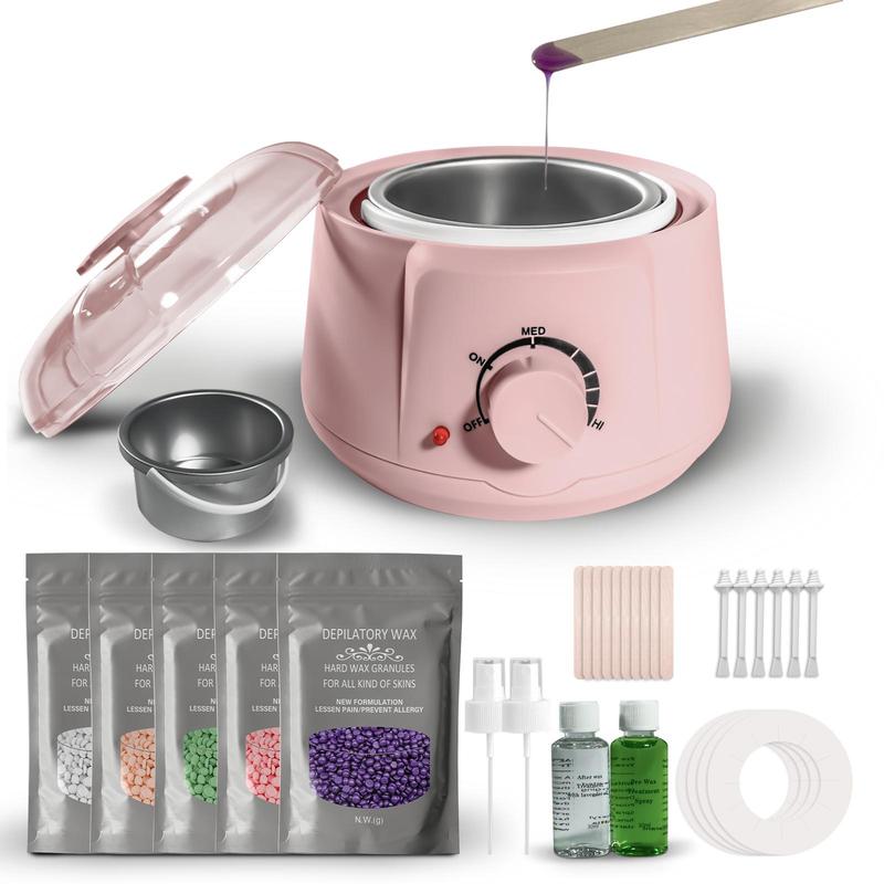 【Free Shipping】Waxing Kit for Women, Wax Pot for Hair Removal, Wax Heater Kit, 5 Packs Wax Beads and 20 Applicator Sticks, Painless Waxing Machine for Full Body Waxing Bee Body Care - No brand - Steel, Silicone 0