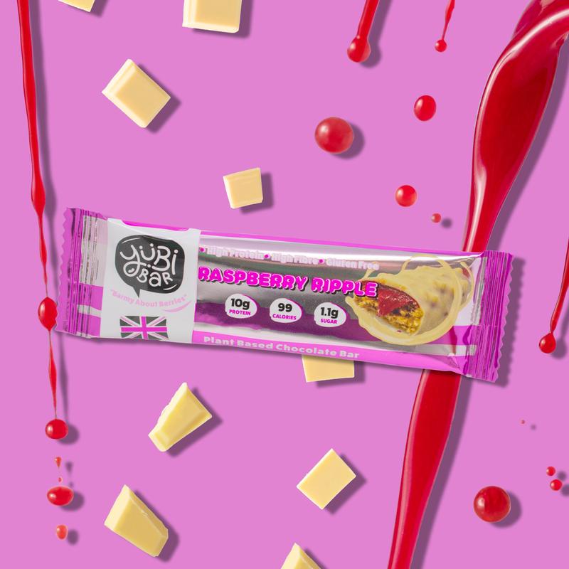 YuBi Bar Raspberry Ripple 12 Pack -- Protein Bars - 99 Calories, High Protein and High Fibre, Low Sugar, Gluten Free and Dairy Free Snacks with White Chocolate 3