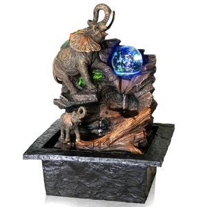 GEEZY Indoor Water Features with LED Lights - Elephant and Glass Ball Design - Easy Assembly, Mains Powered, Table Top - Suitable Indoor Water Fountain for Home Decor and Office Desks