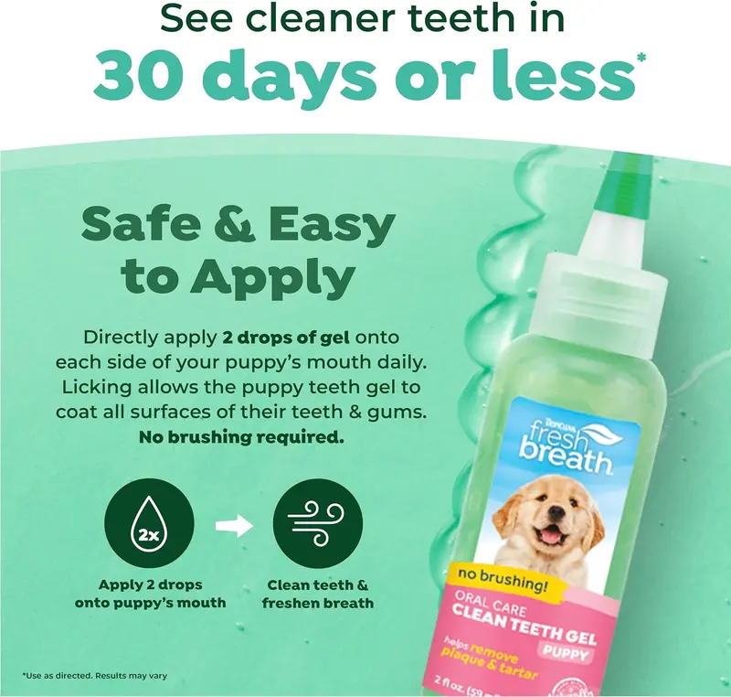 TropiClean Fresh Breath Puppy Teeth Cleaning Gel - No Brushing Dental Care - Breath Freshener Oral Care - Complete Puppy Teeth Cleaning Solution - Helps Remove Plaque & Tartar, For Puppies, 59ml 2