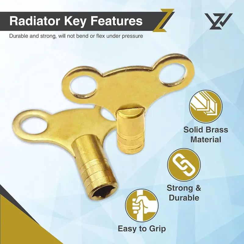 Radiator Valve Clock Key for Bleeding and Air Vent- Made of Solid Brass- Pack of 2 1