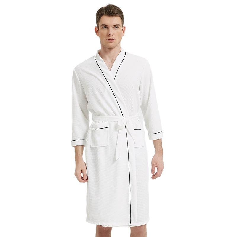 2025 Spring and Autumn New Pajamas Three-Quarter Sleeve Waffle Bathrobe Men's Plus Size Loungewear Sleepwear 5