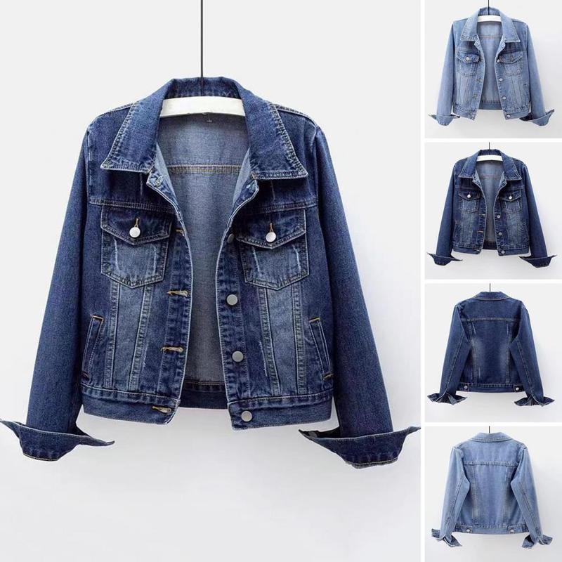 Product Introduction of Women Denim Jacket Single-breasted Chest Flap Pocket Jacket Long Sleeve Slim Short Coat Retro Ladies Denim Jackets Outerwear 2