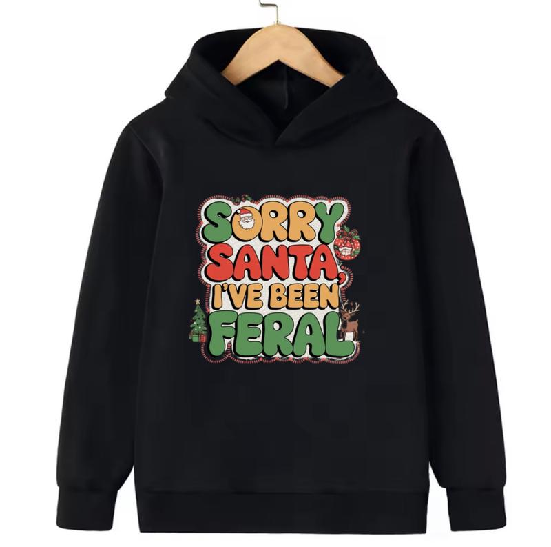 Product Introduction of Sorry Santa, l've Been Feral kids Hoodie without pockets 100% cotton warm and soft 4