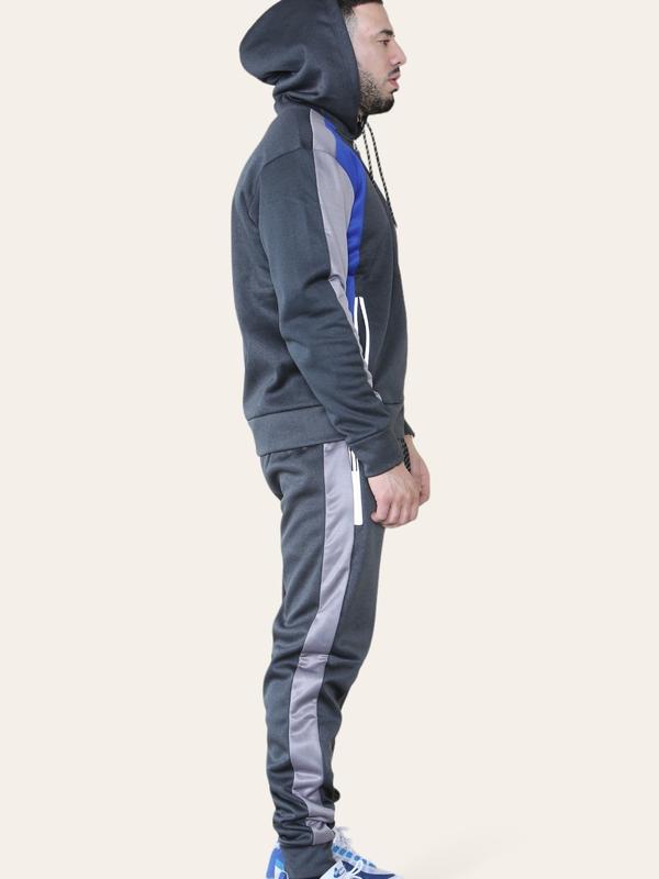 Men's 2 Piece Panel Logo Running Jogging Tracksuit Hooded 2