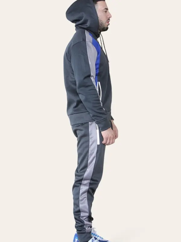 Men's 2 Piece Panel Logo Running Jogging Tracksuit Hooded 1