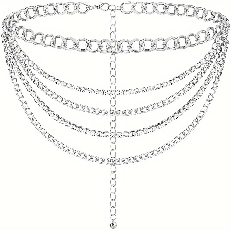 Chic Multi-Layer Rhinestone Tassel Waist Chain - Versatile Metal Body Jewelry for Women, Perfect for Casual Outings to Weddings & Parties, Geometric, Claw Chain 4