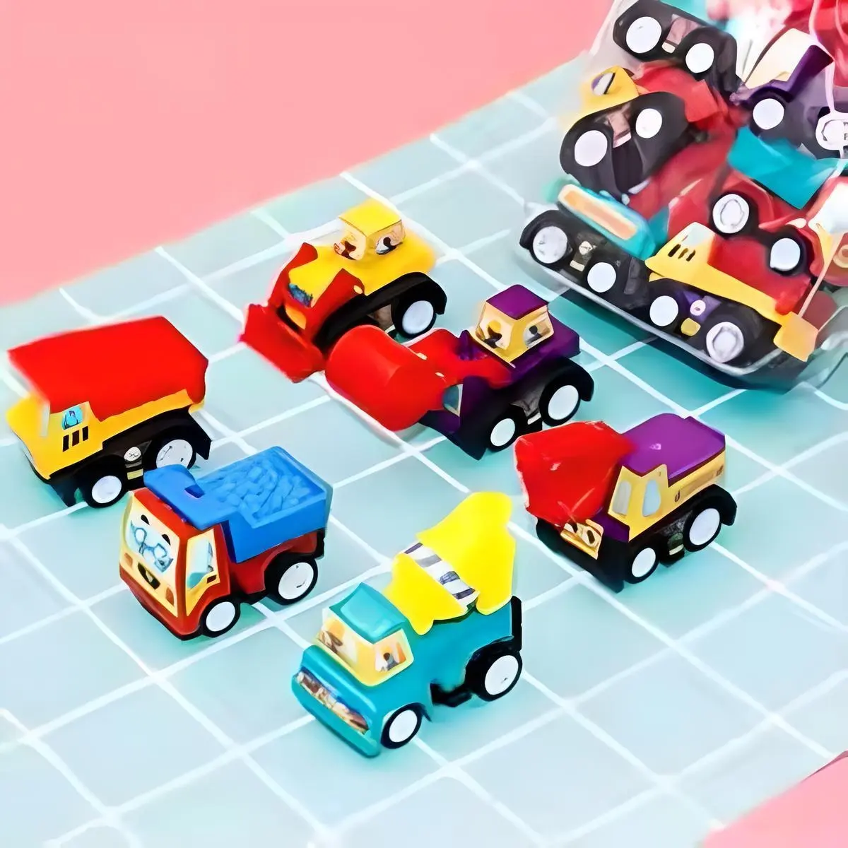5PC Set of Mini Inertial Pull-Back Engineering Cars for Kids - Perfect Birthday Gift, Cartoon-Inspired Toy children development pvc free model & toy vehicles baby capsule