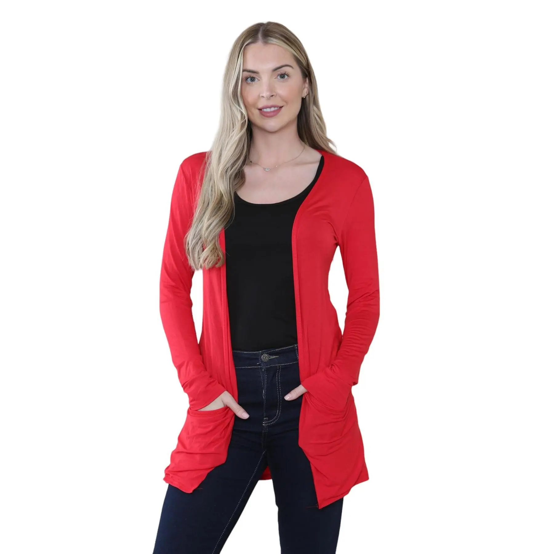 Boyfriend Cardigan For Womens Plain Long Sleeve Open Shrug, Drop Pocket Casual Long Shrug Top