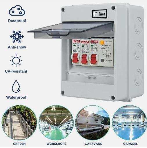 2 Way Garage Shed Camper Van Caravan Consumer Unit Fuse Box with RCD and 2 x MCB 2