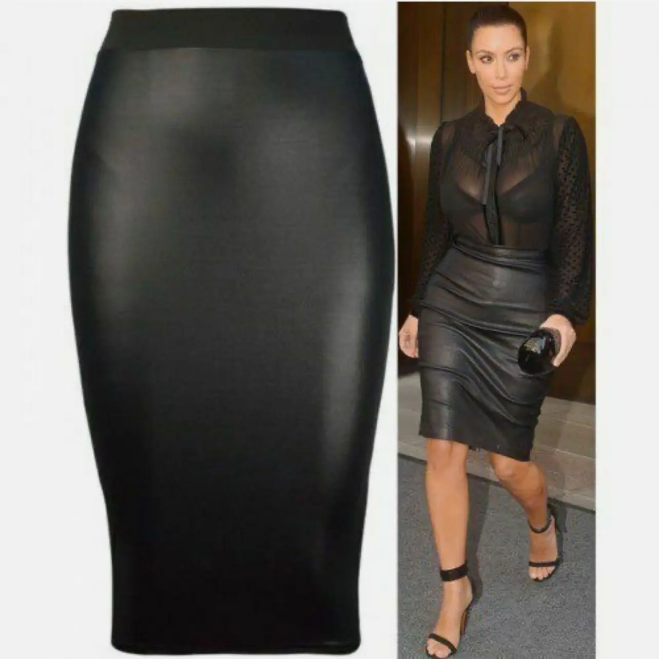 Lush Clothing Women Ladies Wet Look Shinny Faux Leather Skirt - Mini & Midi Length - Casual, Womenswear