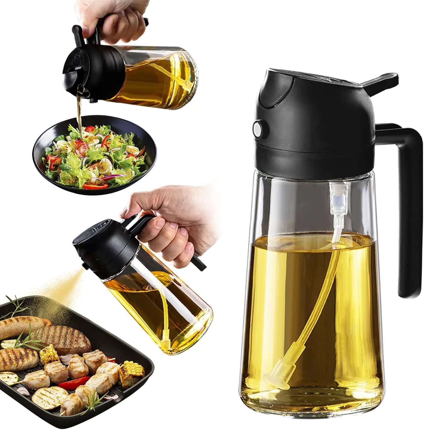 Olive Oil Spray Bottle - 2 in 1 Olive Oil Dispenser Bottle for Kitchen Accessories Utensils Multicolor