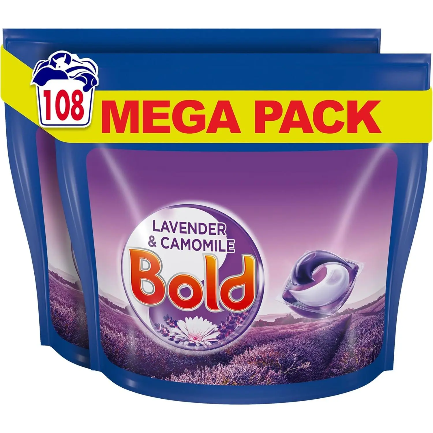 All-in-1 Pods Washing Liquid Capsules Lavender & Camomile 108 Washes (54x2), Washing Detergent for Brilliant Cleaning with Built-in Fabric Softener