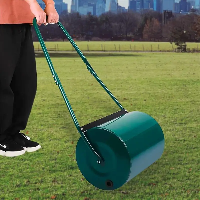 30L/38L/46L Heavy Duty Garden Grass Lawn Roller - Large Water or Sand Filled Drum, Galvanized Steel Construction, Scraper Bar & Collapsible Handle for Levelling Uneven Ground - Green (30 Liter) 6