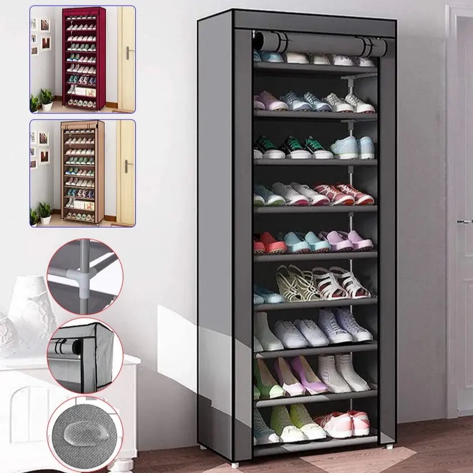 10 Tier Layer Large Multi Storage 25 Pairs Shoes Organiser Dustproof Stand Storing Shelves Waterproof Cabinet
