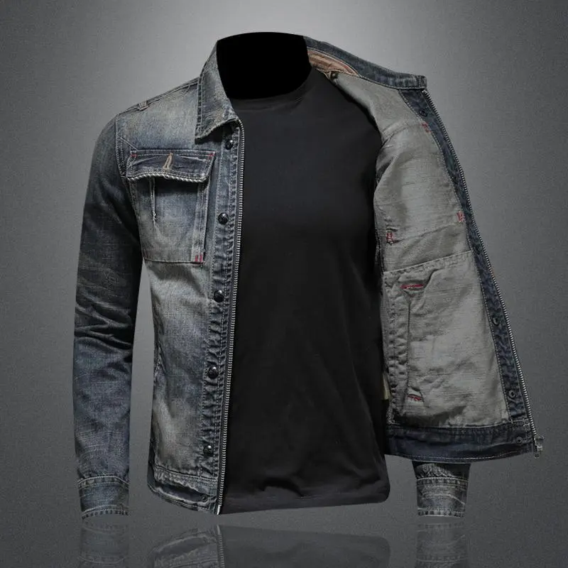Men's Retro Classic Denim Jacket Autumn Street Trend Handsome Riding Windproof Men's Clothing High Street Casual Lapel Jacket 1