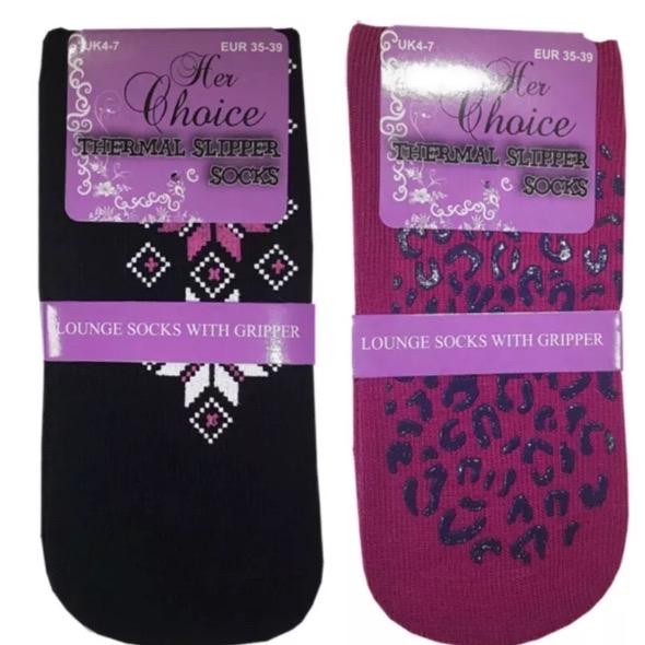 Non Slip Thermal Ladies Girls Lounge Warm Slipper Gripper Socks - 2,3 Pairs - Womenswear, Underwear Lady Comfort Geometric 2