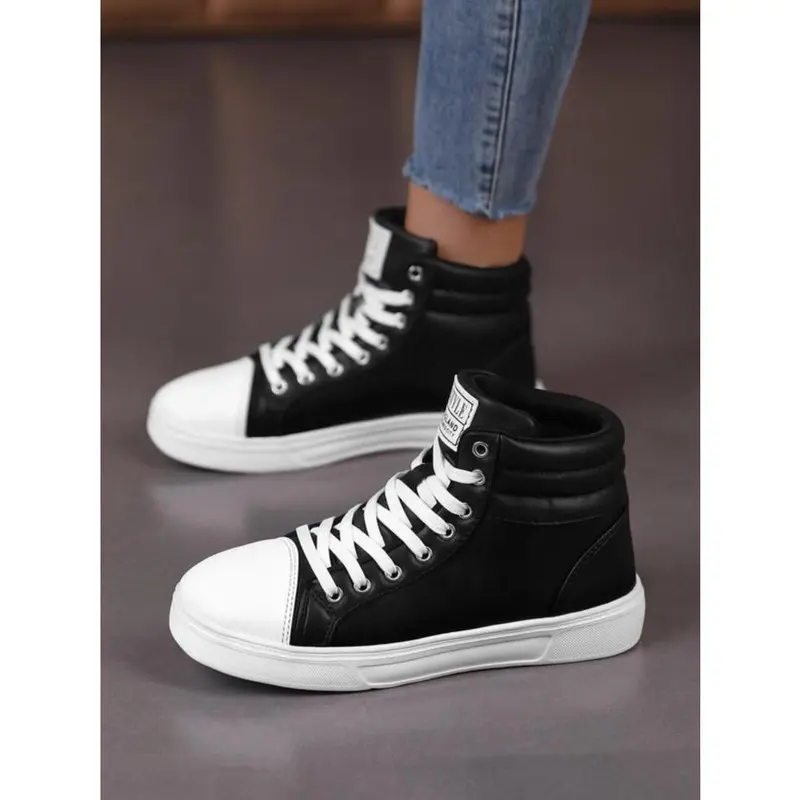 Sporty Women's Patched Lace Up High Top Walking Shoes, Fashionable Comfortable Sports Shoes for Daily Wear, Female All-Match Round Toe Sneakers for Daily Wear 7