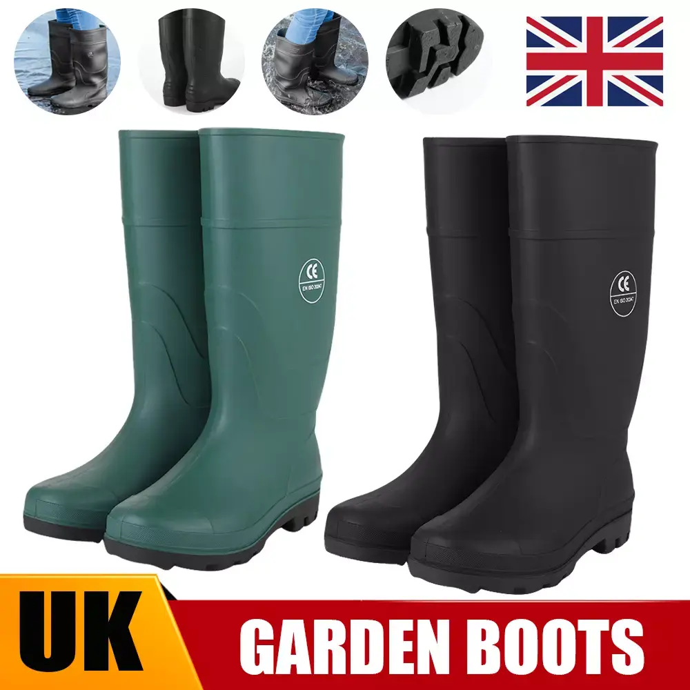 Mens Womens Wellies Rain Waterproof Garden Wellington Boots Shoes Green
