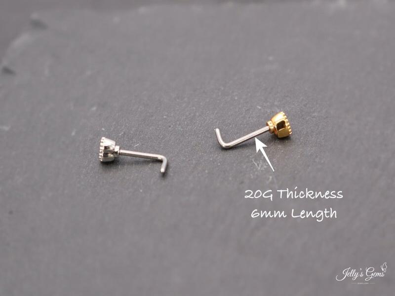 Flower 20G L-Shaped Diamond Nose Stud | Surgical Steel Crystal Nose Pin | Hypoallergenic Nose Ring Piercing | Gold or Silver | Elegant & Comfortable | Sparkling Cubic Zirconia for a Stylish Look | Perfect for Everyday Wear | Durable & Tarnish-Resistant 1