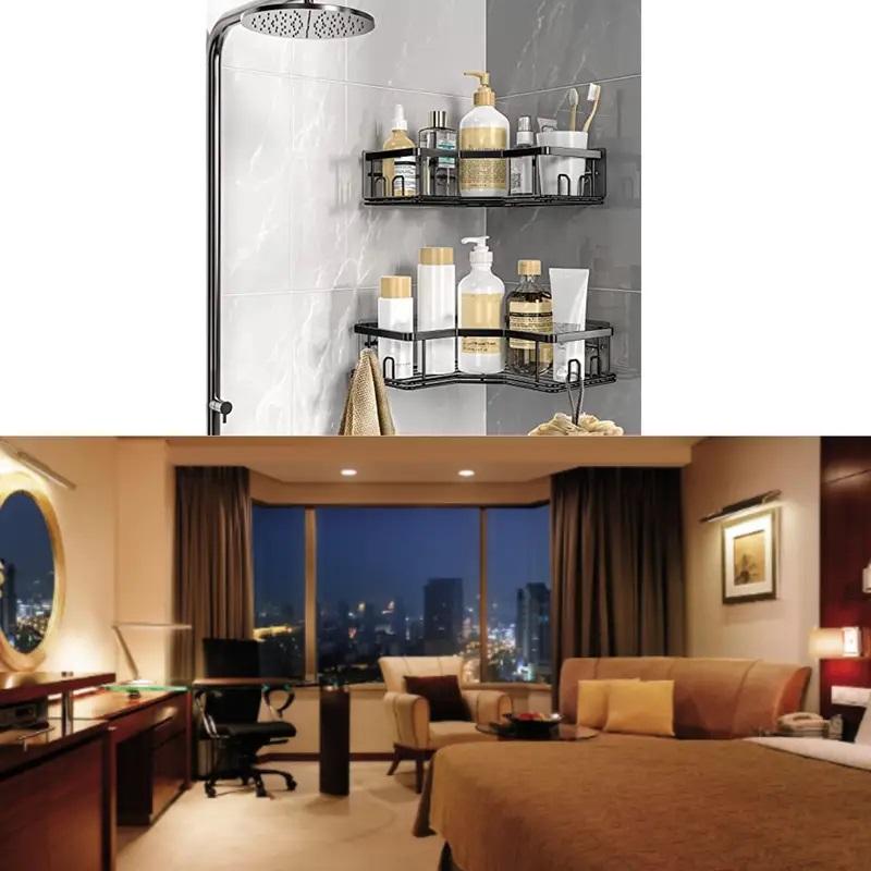 Dual Pack No-Drill Corner Shower Caddy - Rust-Free, Adhesive Mount Storage for Bathroom Bliss! 7